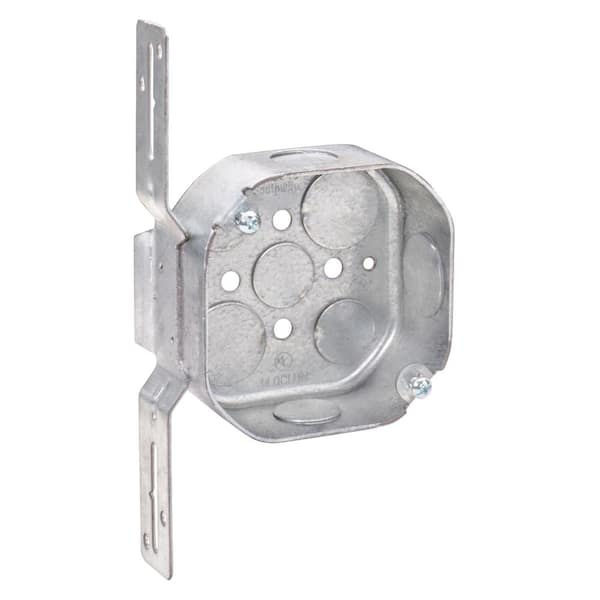 Southwire 4 in. W x 1-1/2 in. D Steel Metallic Octagon Box with Five 1/2 in. KO's, Three 3/4 in. KO's and F Bracket, 1-Pack