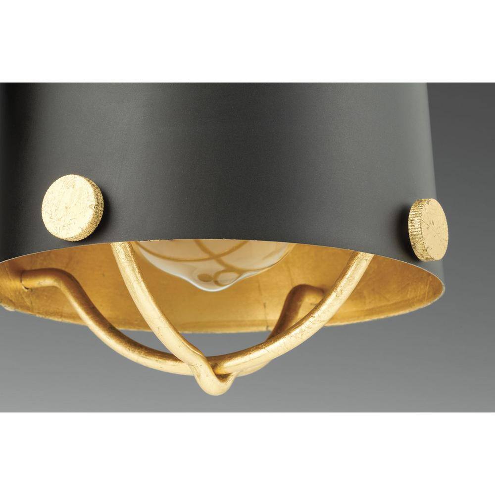 Matte Black and Gold Mini Pendant Light with Glass Bowl