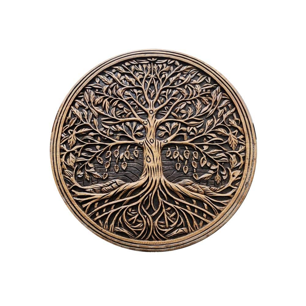 Rustic Round Oak Wood Tree of Life Wall Art