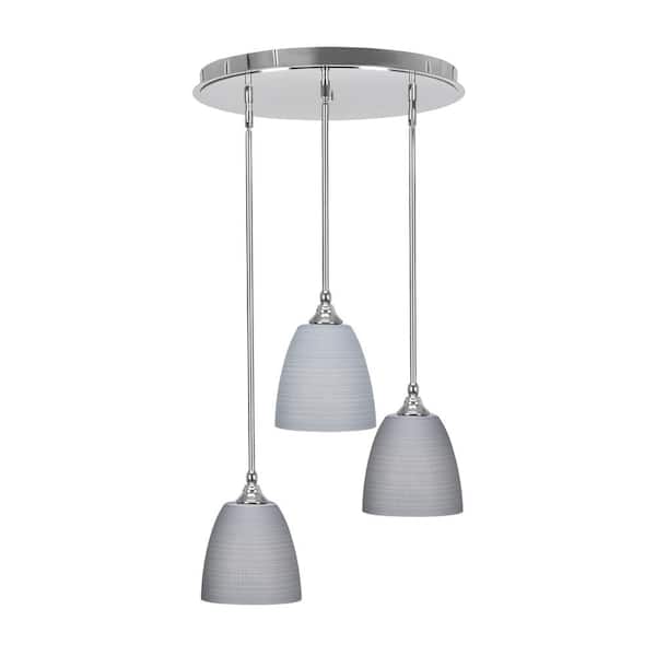 Unbranded Villa 3 Light Chrome Pendant, Cluster Pendant Light with 8 in. Gray Matrix Glass Shades, No Bulbs Included