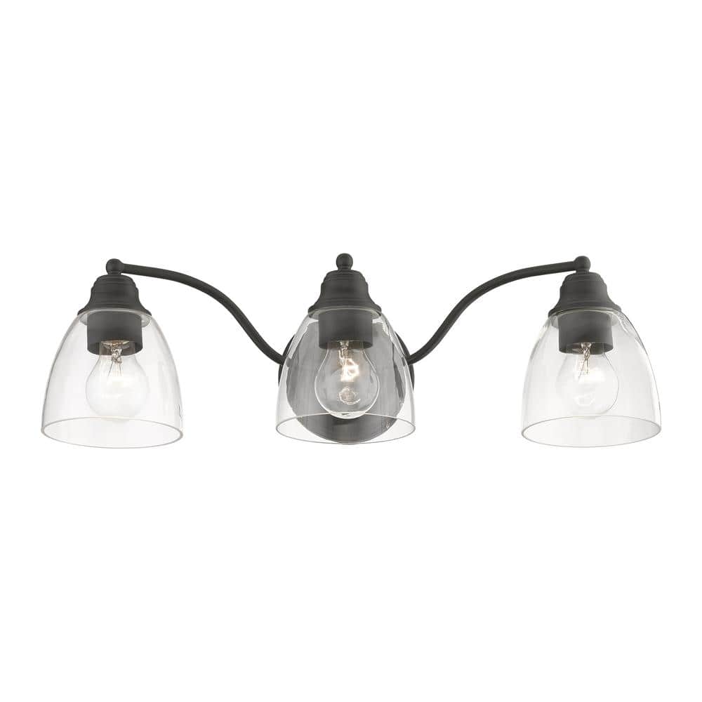 Montgomery Black Steel 3-Light Vanity with Clear Glass Shades