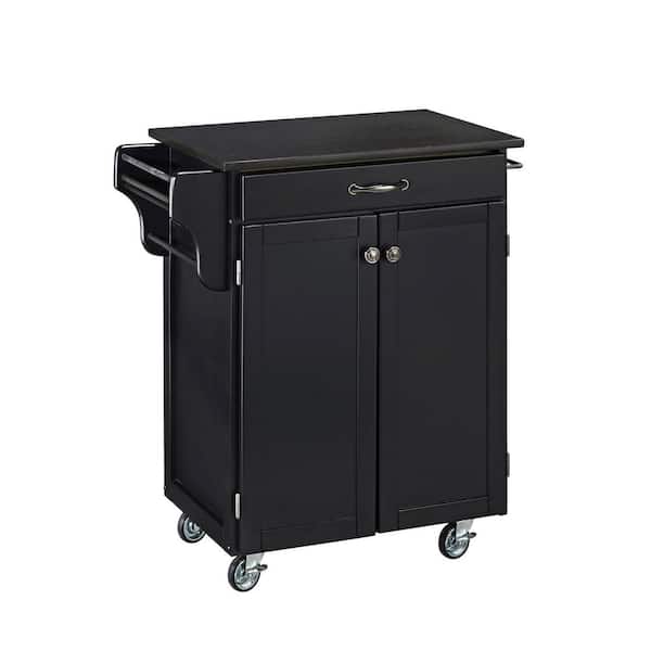 HOMESTYLES Cuisine Cart Black Kitchen Cart with Black Granite Top