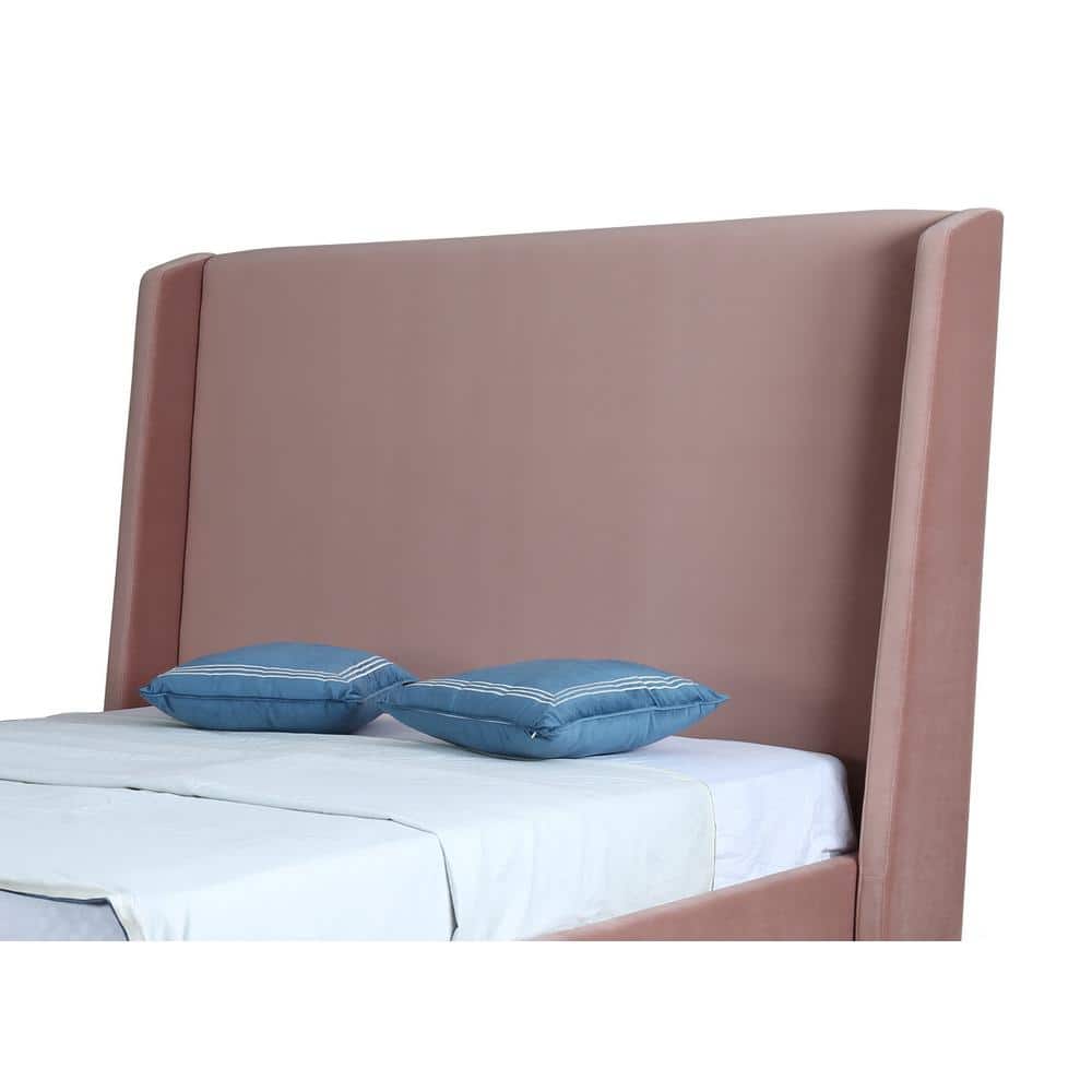 Blush Pink Velvet Upholstered Full/Double Bed with Curved Headboard