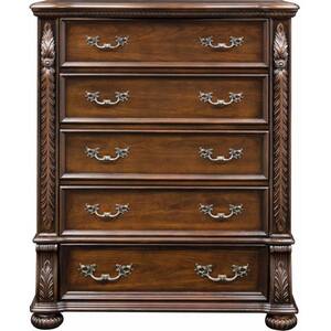 Arthur 5-Drawers Brown Cherry Chest of Drawer 56 in. H x 40 in. W x 19 in. D