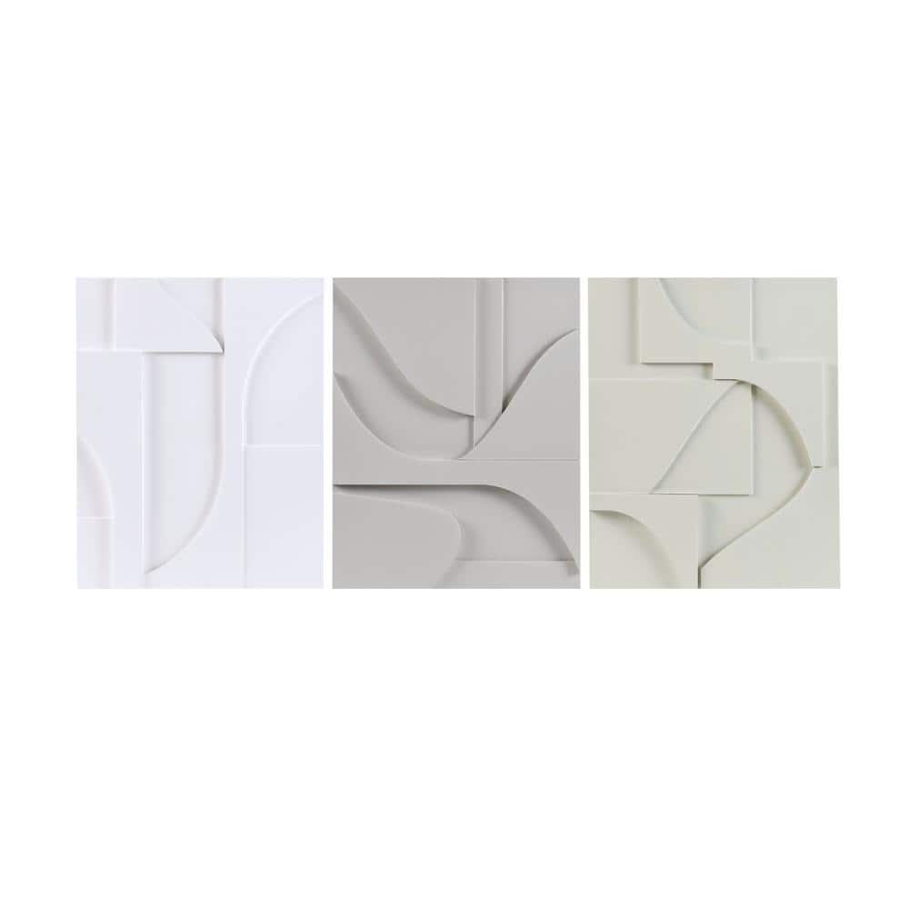 Neutral Geometric Carved MDF Wood 3-Piece Wall Art Set