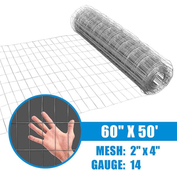 Fencer Wire 5 ft. x 50 ft. 14-Gauge Welded Wire Fence with Mesh 2 in. x 4  in. WB14-5X50M24 - The Home Depot