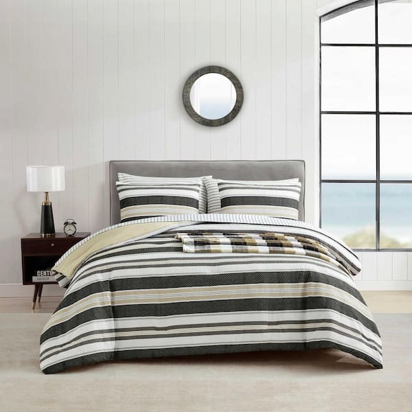 Nautica Prospect Harbor 8 Piece Black/Beige Microfiber King Comforter Bonus Set