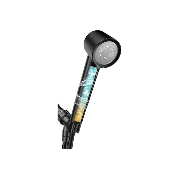 Lukvuzo 3-Spray Wall Mount Type Handheld Shower Head, High Pressure 1.8 GPM, Black Finish, 18-Stage Filter, Stainless Steel Hose