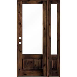 50 in. x 96 in. Knotty Alder Right-Hand/Inswing 3/4-Lite Clear Glass Red Mahogany Stain Wood Prehung Front Door with RSL