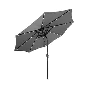 9 ft. Market LED Solar Patio Umbrella in Gray