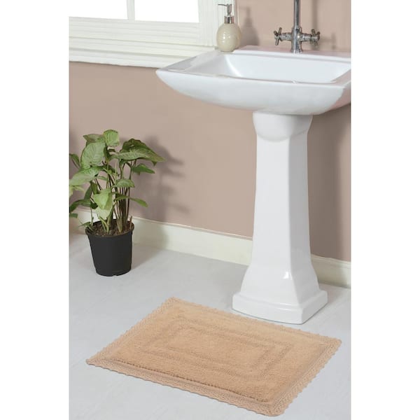 Opulent Reversible 100% Cotton Bath Rug Set, 17x24 Rectangle, Linen