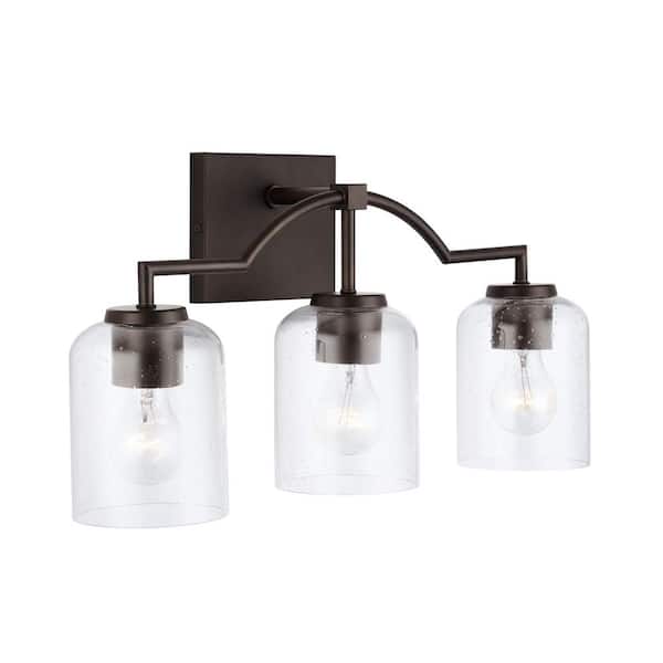 HOMEPLACE LIGHTING 22 in. W x 11 in. H x 6.5 in. E 3-Light Clear Seeded Glass Vanity Light in Bronze