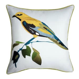 Multi-Colored Bold Embroidered Bird Indoor/Outdoor 18 x 18 Decorative Throw Pillow