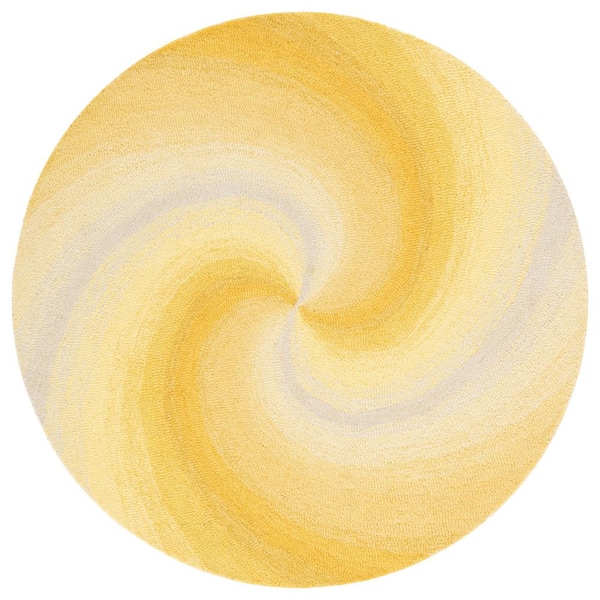 Novelty 3 ft. x 3 ft. Round Gold/Gray Swirl Area Rug