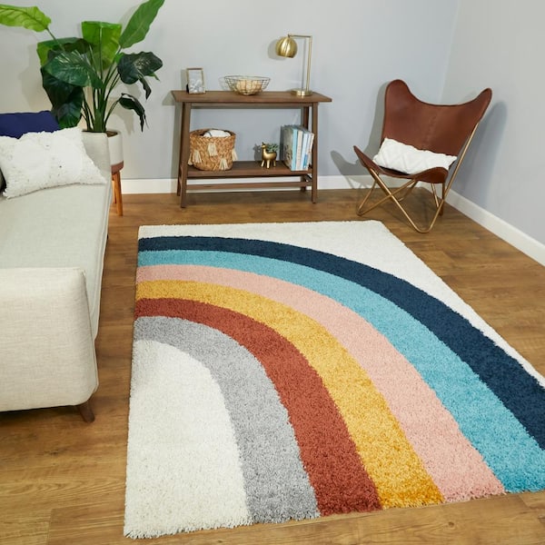 Amelia Rainbow Shag White 5 ft. x 7 ft. Area Rug