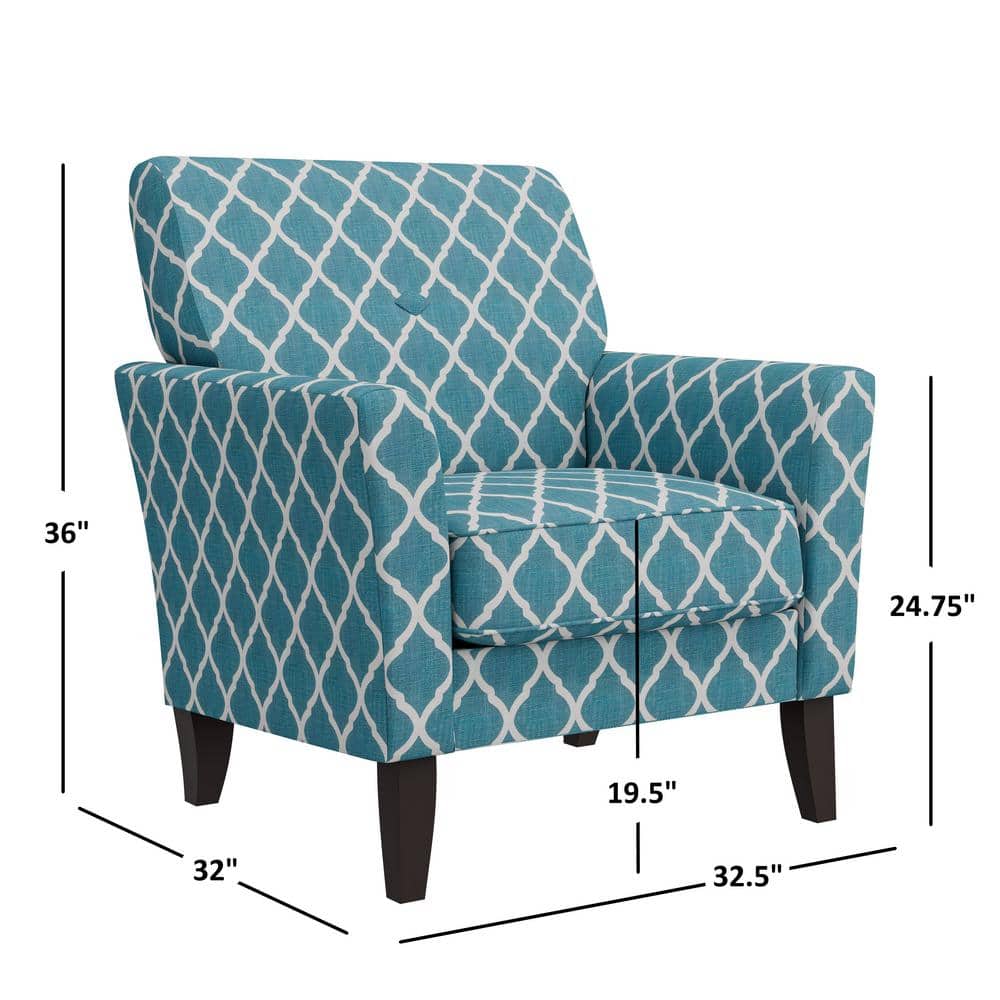 Turquoise Trellis Linen Blend Flared Arm Accent Chair