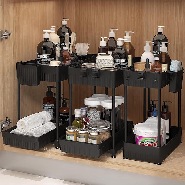 Unbranded 2 Tier Under Sink Organizer and Storage with Sliding Drawer, 3-Pack