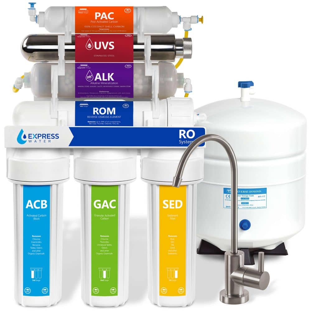 Reverse Osmosis Alkaline Ultraviolet Water Filtration System - 100 GPD (Modern Brushed Nickel Faucet)