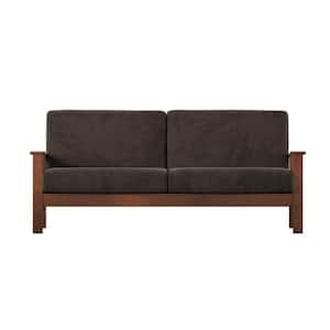 76.5 in. Square Arm Microfiber Straight Dark Brown Mission-Style Sofa