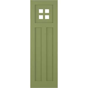 15 in. x 34 in. True Fit PVC San Antonio Mission Style Fixed Mount Flat Panel Shutters Pair in Moss Green