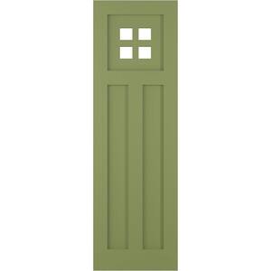 15 in. x 69 in. True Fit PVC San Antonio Mission Style Fixed Mount Flat Panel Shutters Pair in Moss Green