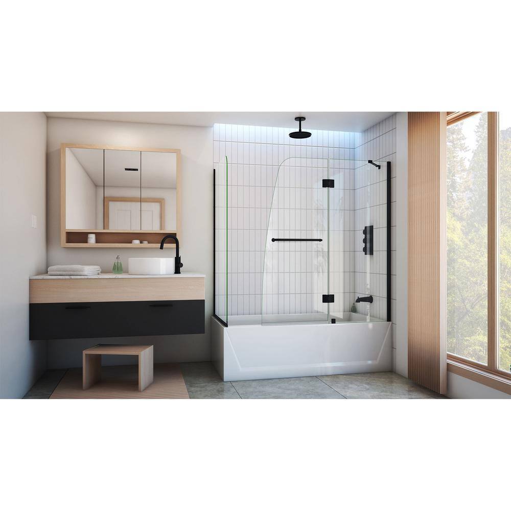 Matte Black Frameless Hinged Tub Door with Return Panel