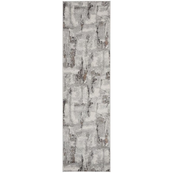 2 ft. x 8 ft. Gray Abstract Washable Area Rug
