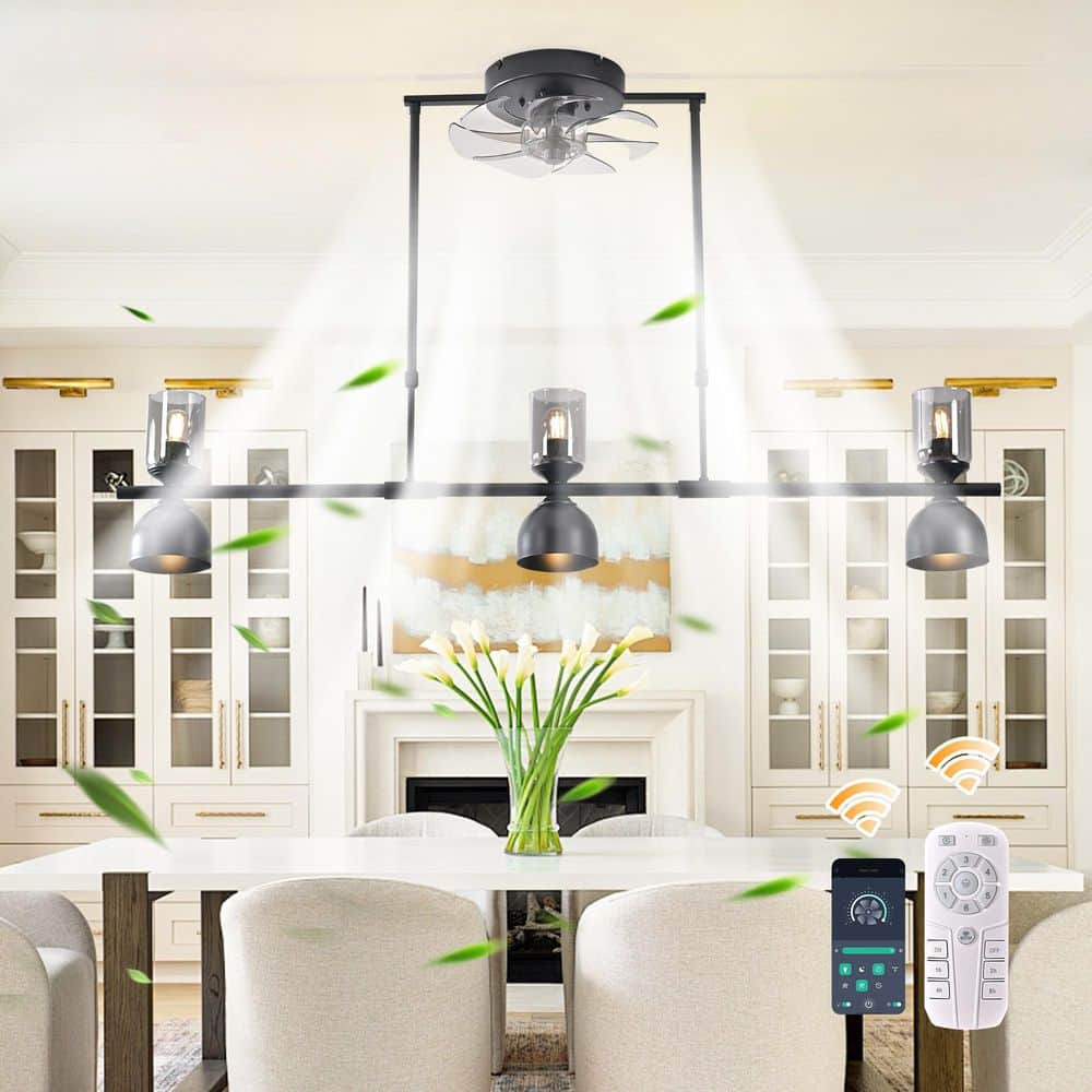 47.24 in. Indoor Black Modern Fandelier Flush Mount Ceiling Fan with Remote Included for Kitchen Island and Dining Room price history on PriceWatchPro