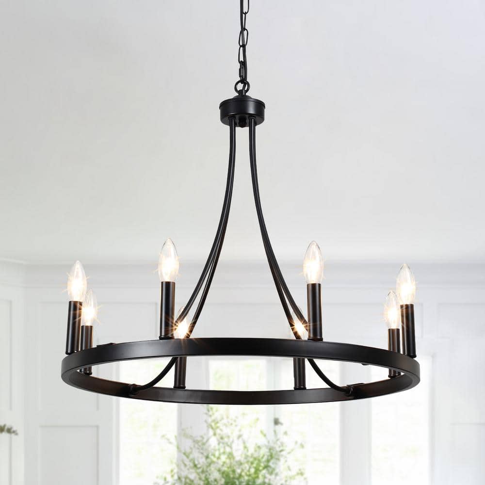 ZJVAIVE 8-Light Matte Black Wagon Wheel Chandelier for Living Room ZJVAIVE 8-Light Matte Black Wagon Wheel Chandelier for Living Room