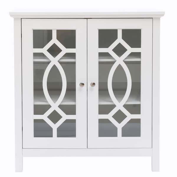 LuxenHome White Accent Storage Cabinet with Doors and Shelves