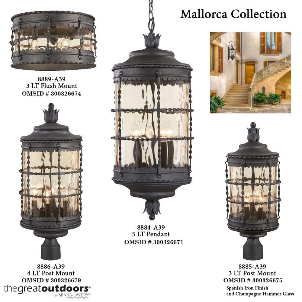 Spanish Iron 2-Light Outdoor Wall Lantern with Champagne Glass