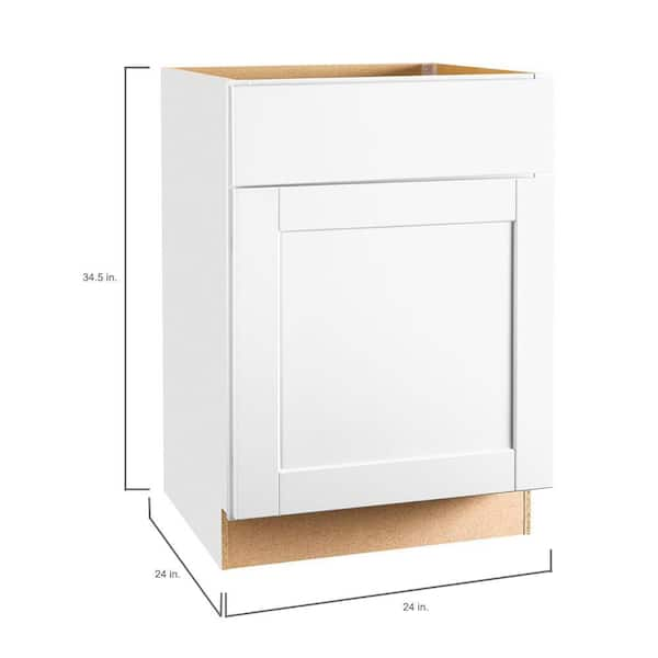 Hampton Bay Shaker 24 in. W x 24 in. D x 34.5 in. H Assembled Base Kitchen  Cabinet in Satin White with Ball-Bearing Drawer Glides KB24-SSW - The Home  Depot