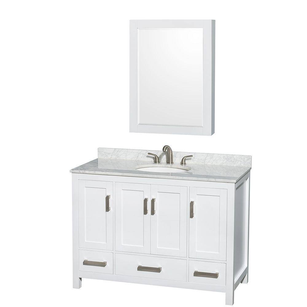Sheffield 48 in. W x 22 in. D x 35 in. H Single Bath Vanity in White with White Carrara Marble Top and MC Mirror price history on PriceWatchPro