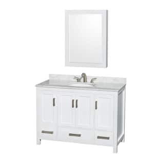 Sheffield 48 in. W x 22 in. D x 35 in. H Single Bath Vanity in White with White Carrara Marble Top and MC Mirror