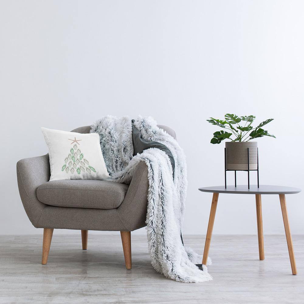 White and Green Polyester Square Holiday Throw Pillow