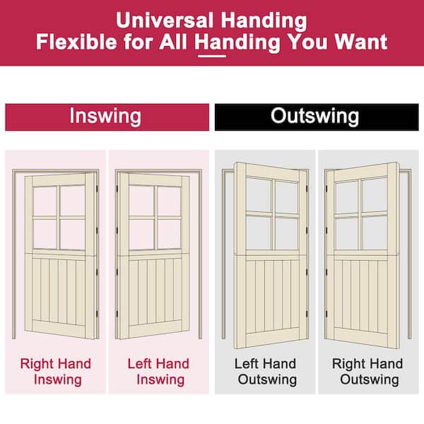 Assembly Required 32 in. x 80 in. Pine Universal 4-Lite Clear Glass Unfinished Wood Front Door Dutch w/Separate Jamb