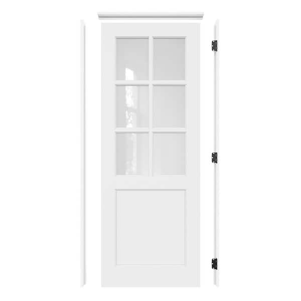 ARK DESIGN 32 in. x 80 in. 6-Lite Frosted Glass Left White Solid Core Wood Single Interior Door Kit with Quick Assemble Jamb