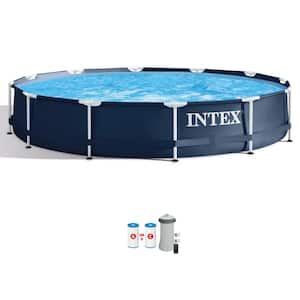 12' x 12' Round 30 in. Deep Metal Frame Above Ground Outdoor Swimming Pool with Pump