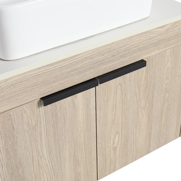 29.50 in. W x 18.90 in. D x 23.60 in. H Floating Wall-Mounted Bath Vanity in White Oak with White Ceramic Top