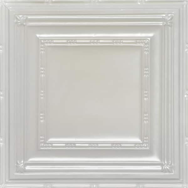 FROM PLAIN TO BEAUTIFUL IN HOURS Eyelet Eggshell White 2 ft. x 2 ft. Decorative Nail Up Tin Ceiling Tile (48 sq. ft./Case)