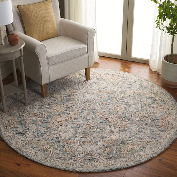 Metro 6 ft. x 6 ft. Teal/Green Oriental Round Rug
