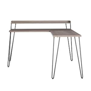 Shanewood 55.1 in. L-Shape Distressed Gray Oak Computer Desk with Riser