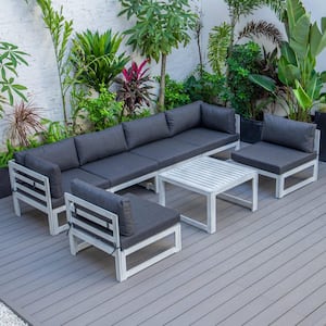 Chelsea Weathered Grey 7-Piece Conversation Set with Black Cushions