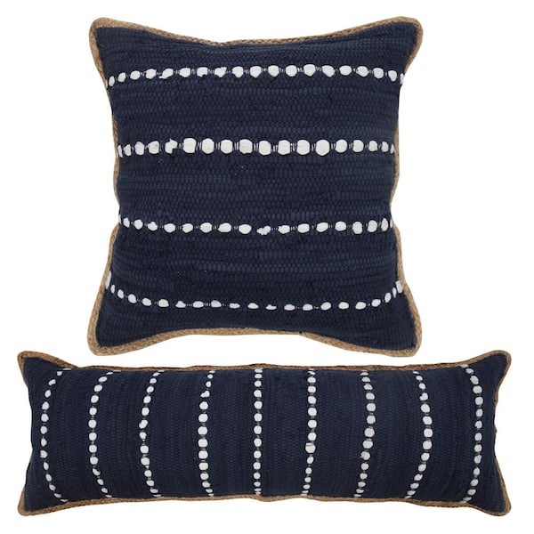 LR Home Unique Navy Blue 14 in. x 36 in. Neutral Fringe Solid Cotton Lumbar  Throw Pillow 8085A3084D9348 - The Home Depot