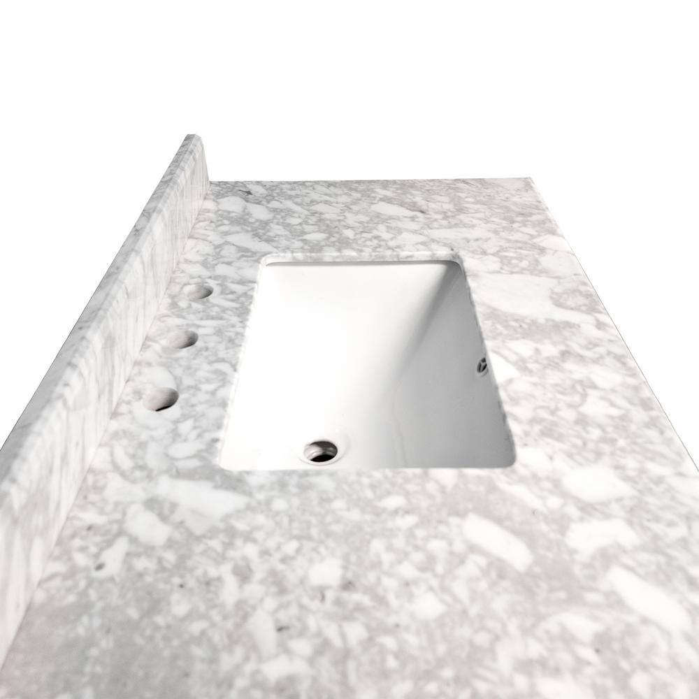 36" White Solid Wood Bathroom Vanity with Carrara Marble Top