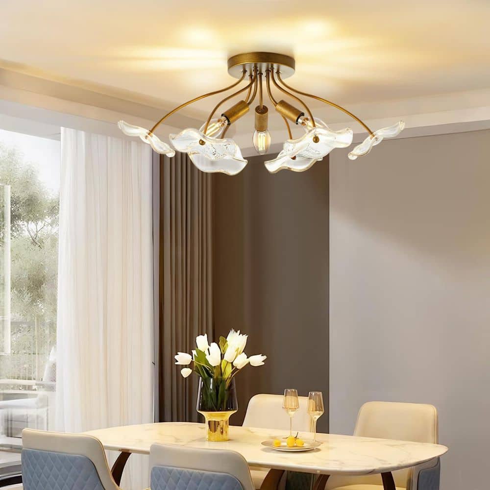 18 in. Modern 3-Light Floral Sputnik Matte Brass Semi-Flush Mount Ceiling Light for Kitchen Hallway Bedroom Entryway price history on PriceWatchPro