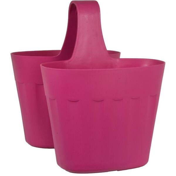 Pride Garden Products Mela 15 in. Pink Plastic Saddlebag Rail Planter