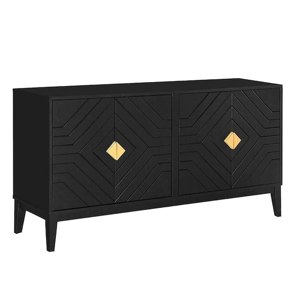 NH 60.00 in. W x 15.70 in. D x 33.00 in. H Solid Wood Plus MDF Ready to Assemble Sideboard/Base Kitchen Cabinet in Black