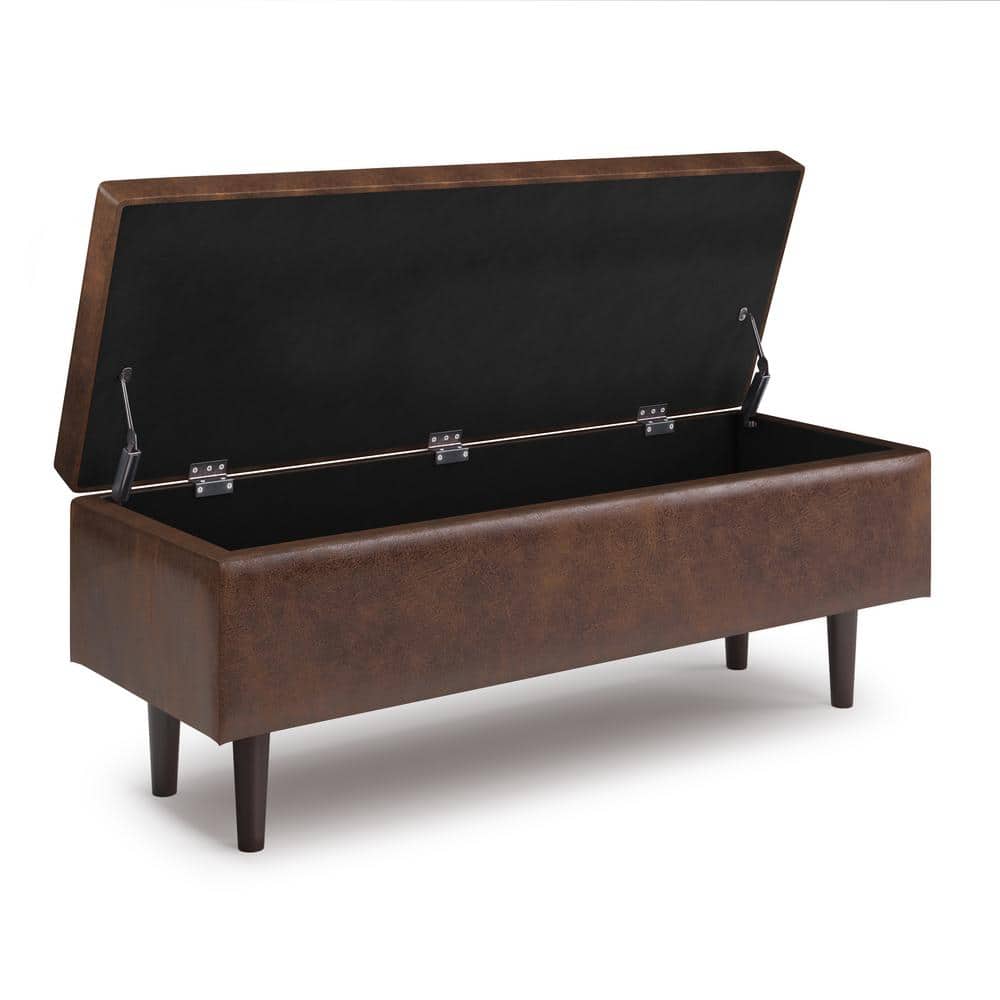 Shay Mid Century Distressed Chestnut Brown Faux Leather Storage Ottoman