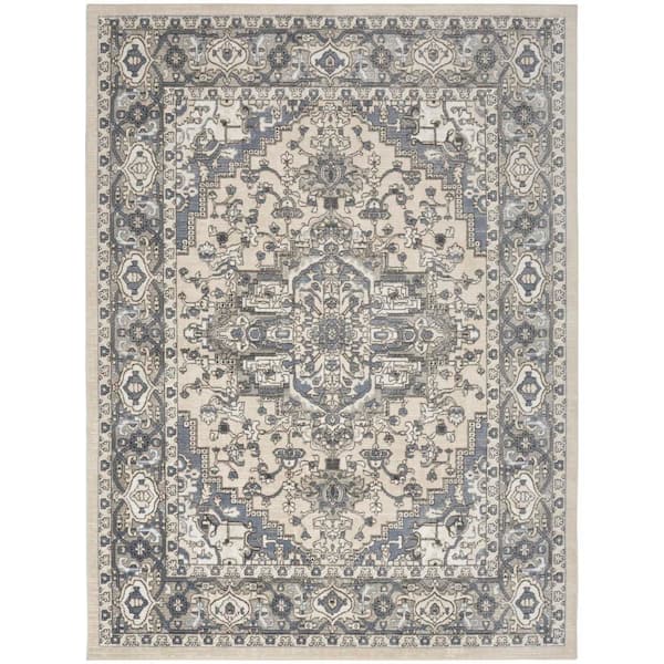 Nourison Concerto Ivory Blue 6 ft. x 9 ft. Center medallion Transitional Area Rug